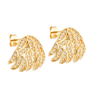 Brinco Dourado de Folhas Cravejado de Zircônias